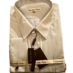Giovanni Uomo Gentleman's Collection Dress Shirt 18.5 34/35 French Cuff Lt Blue